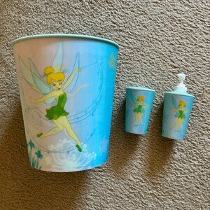 Disney Tinkerbell Lenticular Bathroom Set Trash Can Toothbrush Holder Rinse Cup